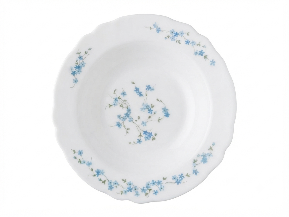 Grand plat rond de service vintage Arc 30 cm — Décor floral bleu / Esprit Cottage Arcopale