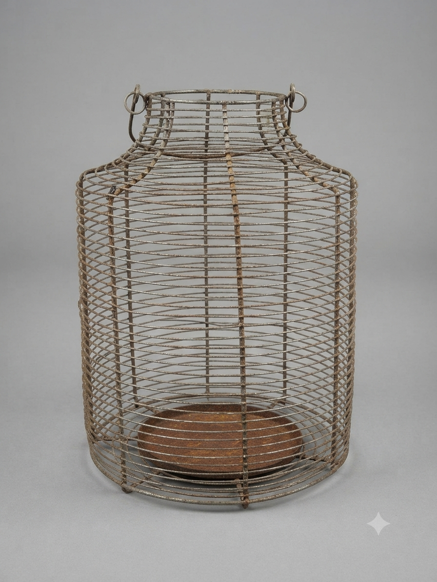 Grande cage-lanterne en fil de fer patiné – Esprit campagne & cottage