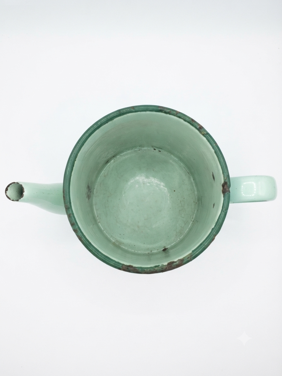 Grande cafetière ancienne en tôle émaillée bleu ciel pastel – Déco campagne cottage vintage