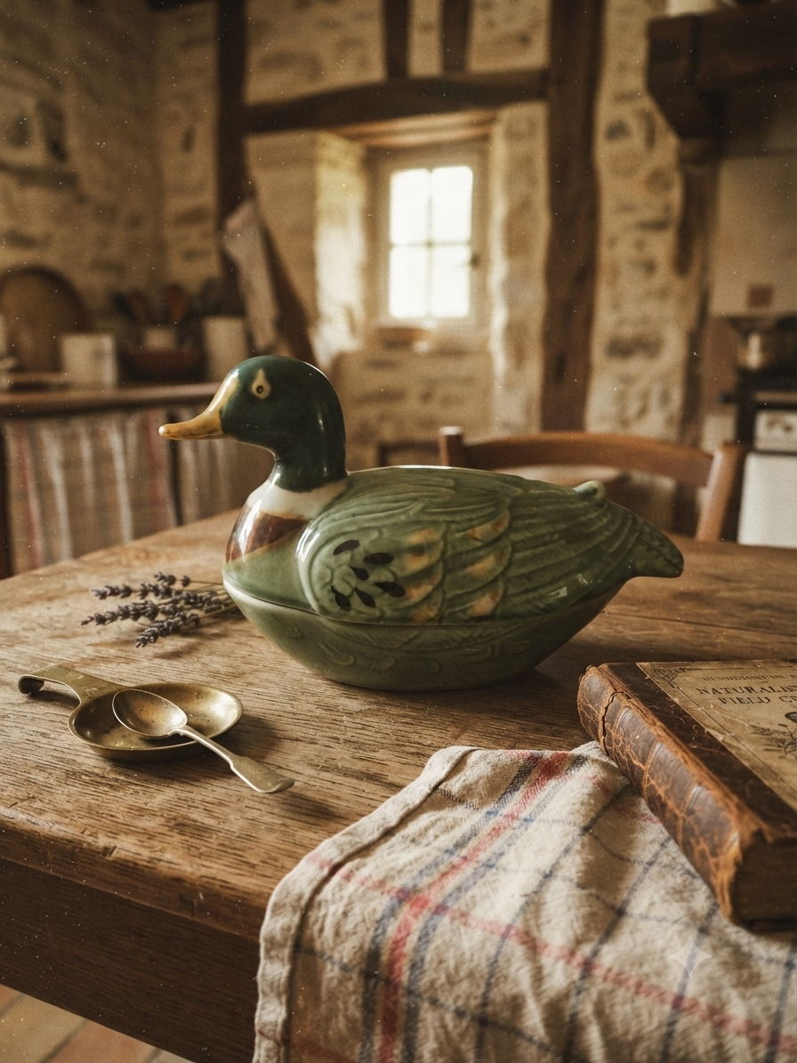 Adorable canard colvert en faïence artisanale (signé Michel Ropars)