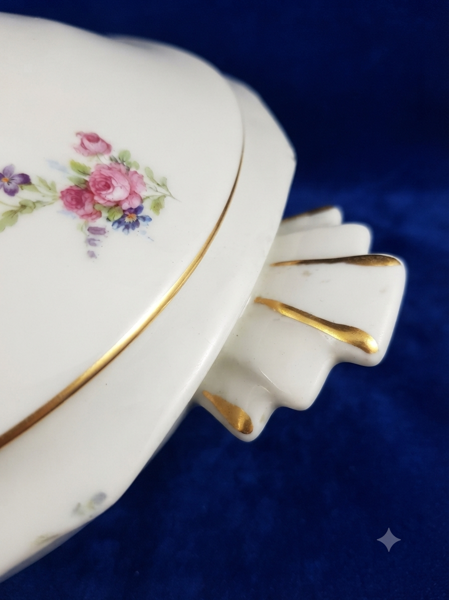 Superbe soupière / légumier vintage Limoges F.G. - Décor floral & or