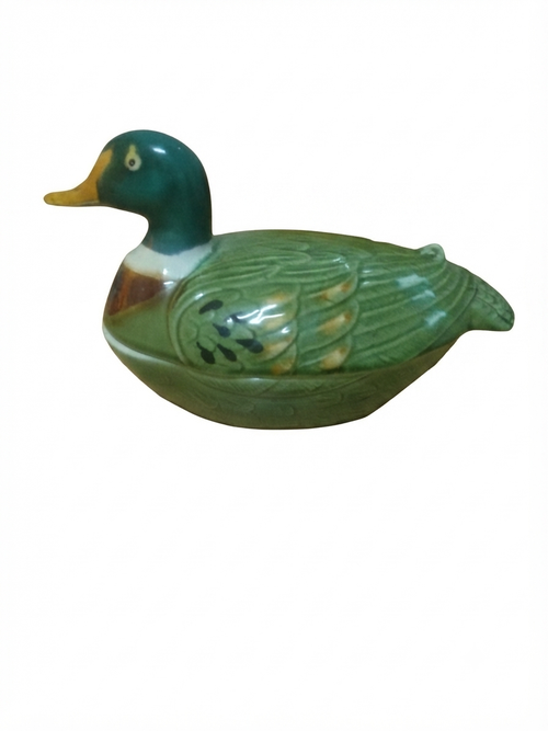 Adorable canard colvert en faïence artisanale (signé Michel Ropars)