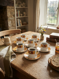 Style Champêtre / Cottage :
Service à café vintage rayé – Ambiance cottage d'automne