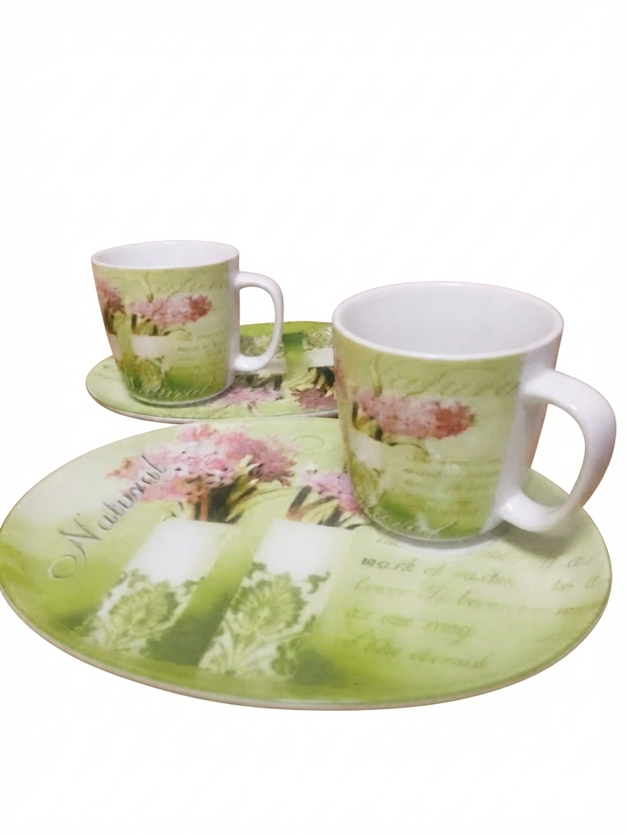 Lot de 2 tasses et sous-tasses ovales esprit nature & campagne