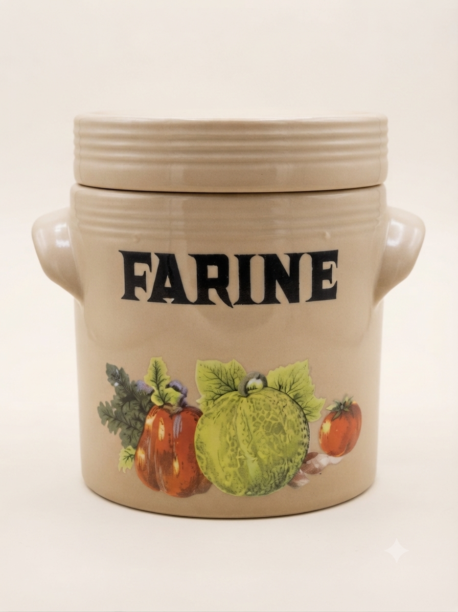 Duo de pots anciens en faïence beige « Farine & Riz » – LML France, Style Campagne
Anciens pots de conservation