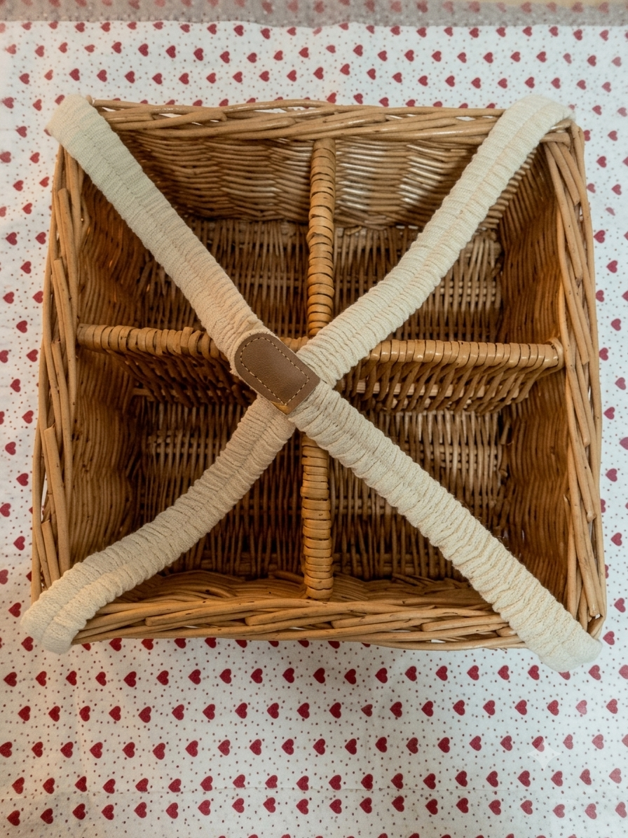 Panier de Pique-Nique Vintage en Osier et Cuir