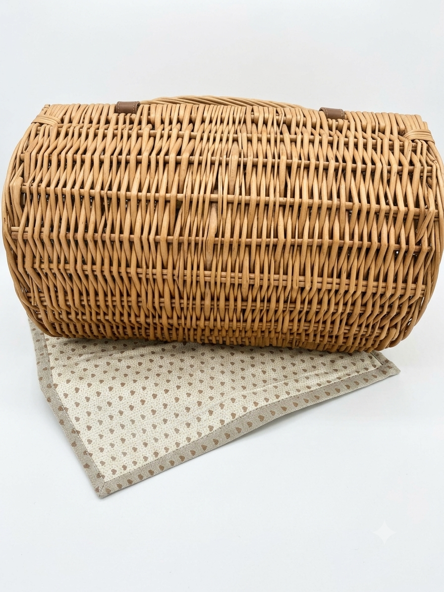 Panier de Pique-Nique Vintage en Osier et Cuir