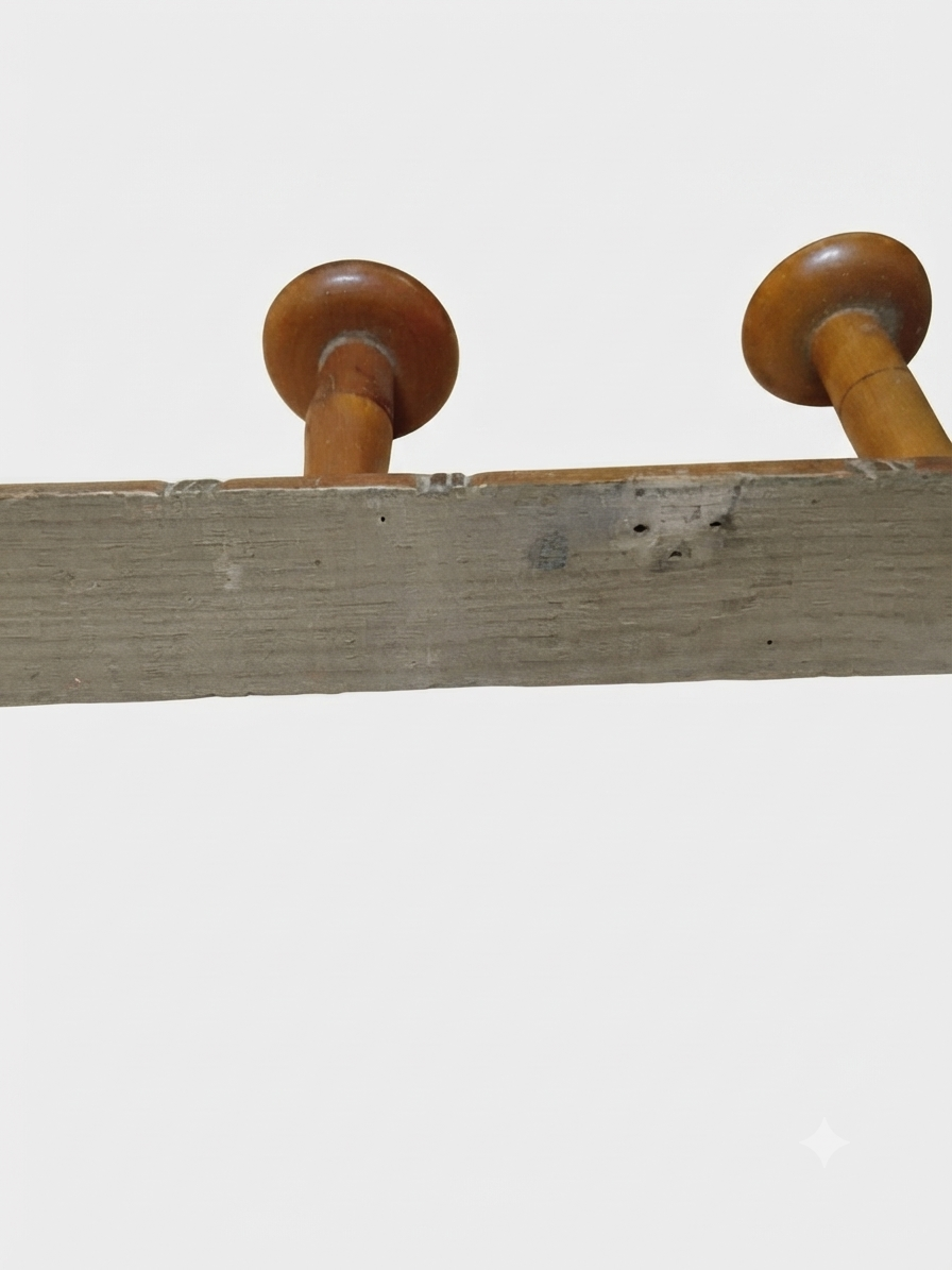 Patère ancienne en bois type bambou tourné (5 pompons / patères)