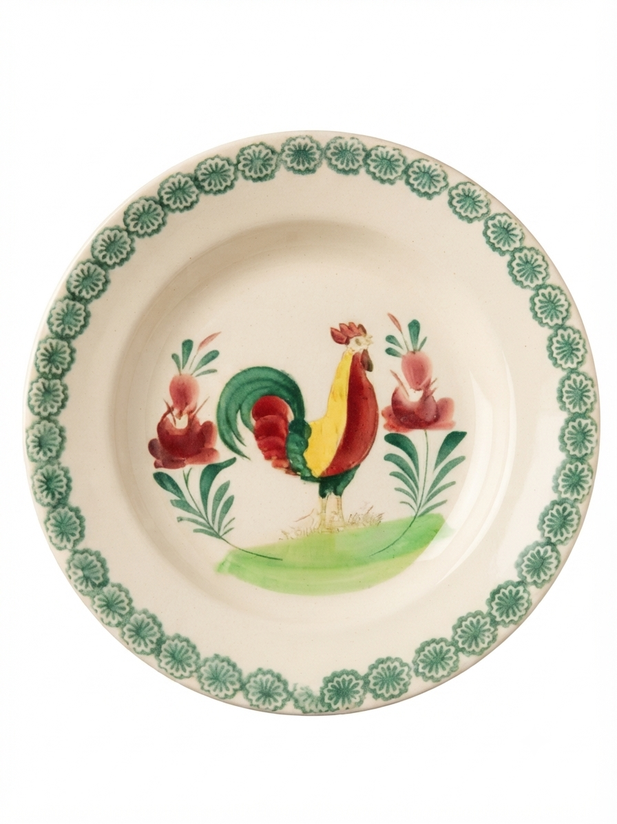 Assiette ancienne "Matin au Coq" – Faïence de Saint-Amand