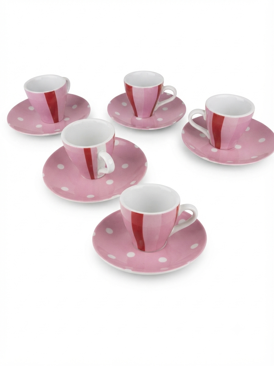 Service de 6 tasses à café vintage rose à pois