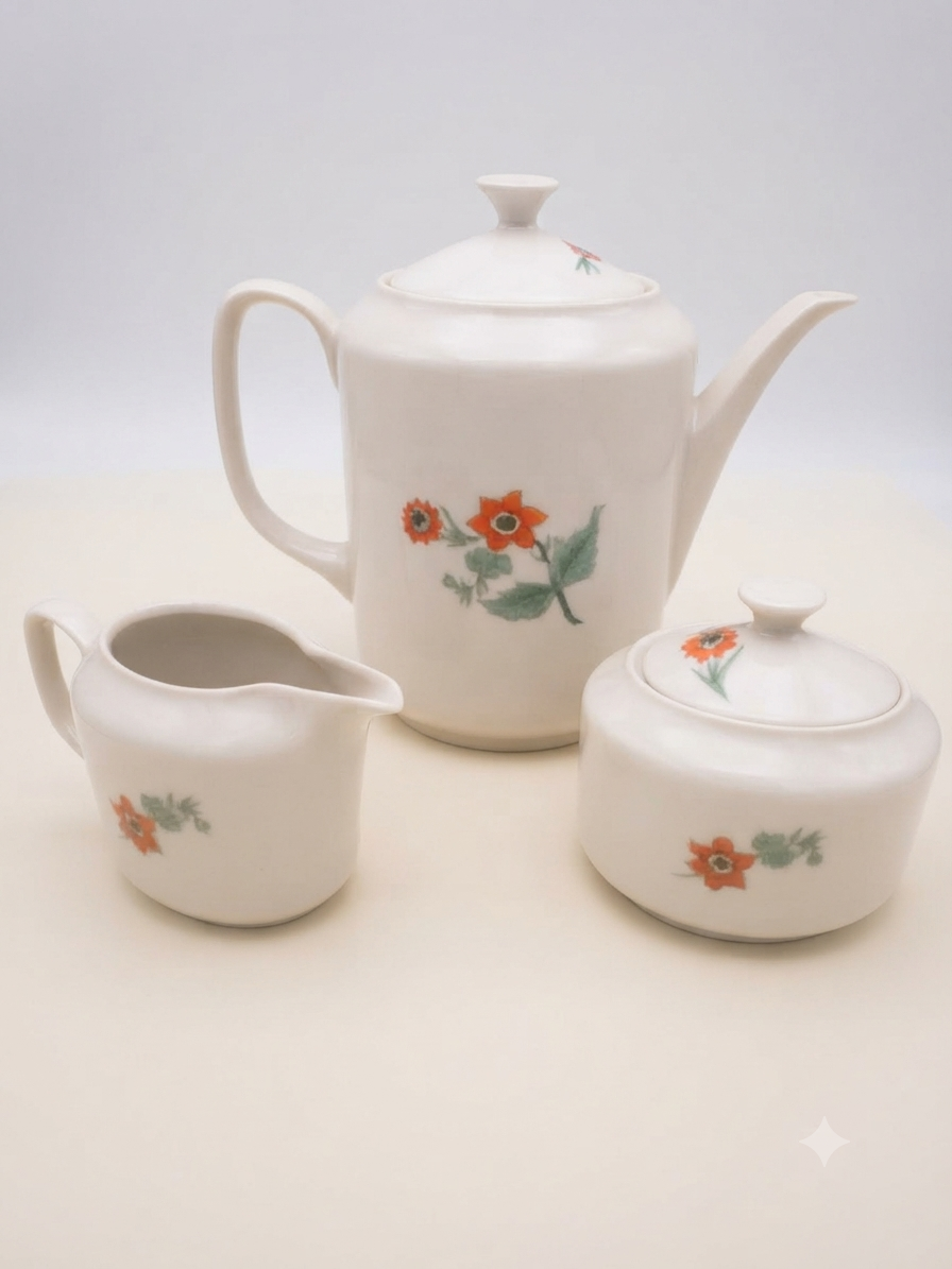 Service à thé vintage "European Tableware" en porcelaine florale orange