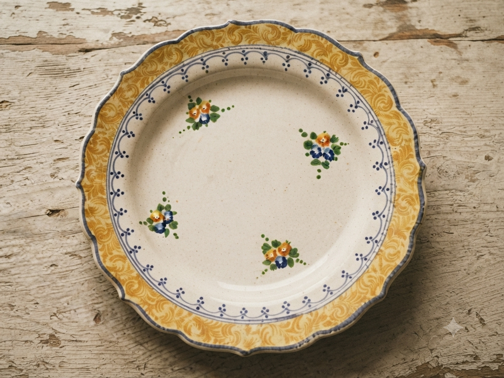 Grand plat rond en céramique peinte main - Style italien - Ø 33-34 cm - Réf 207