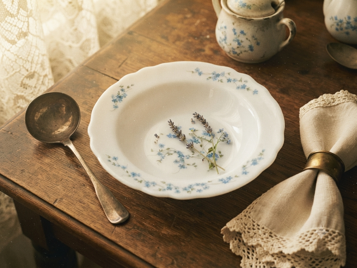Grand plat rond de service vintage Arc 30 cm — Décor floral bleu / Esprit Cottage Arcopale