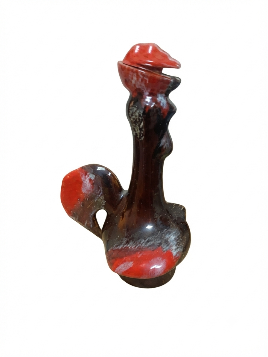Pichet verseur coq émaillé brun et rouge – Style rétro vintage mid-century.