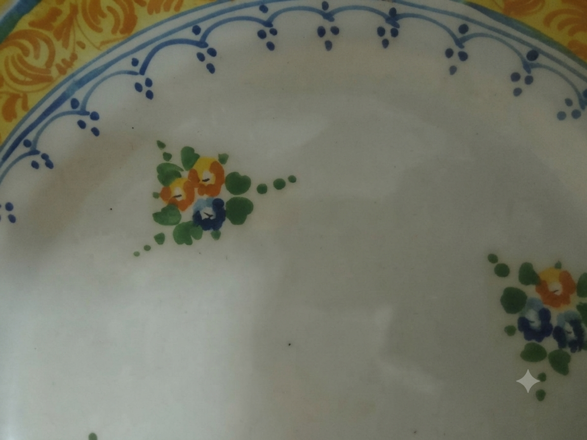 Grand plat rond en céramique peinte main - Style italien - Ø 33-34 cm - Réf 207