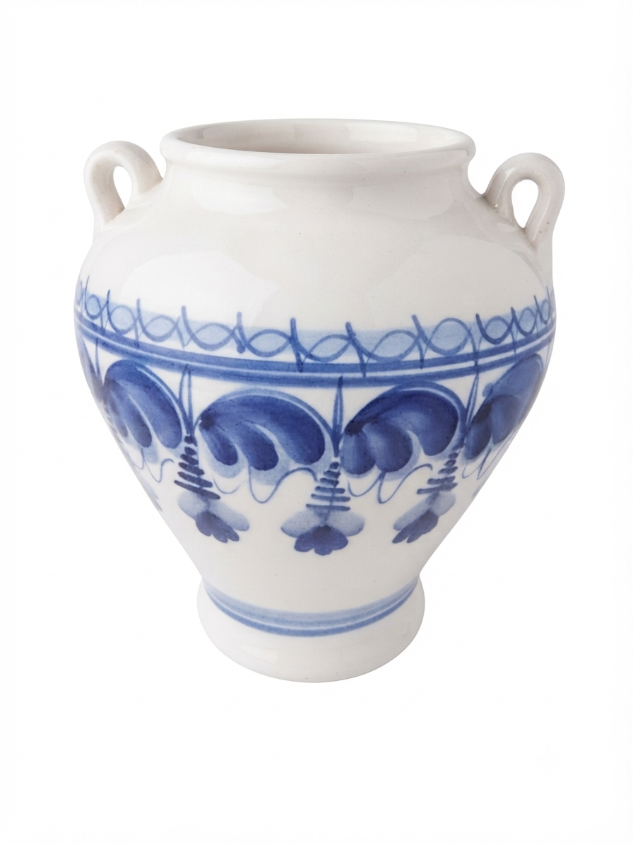 Pot ancien en faïence blanche & bleu du temps (20 cm) – Esprit Cottage