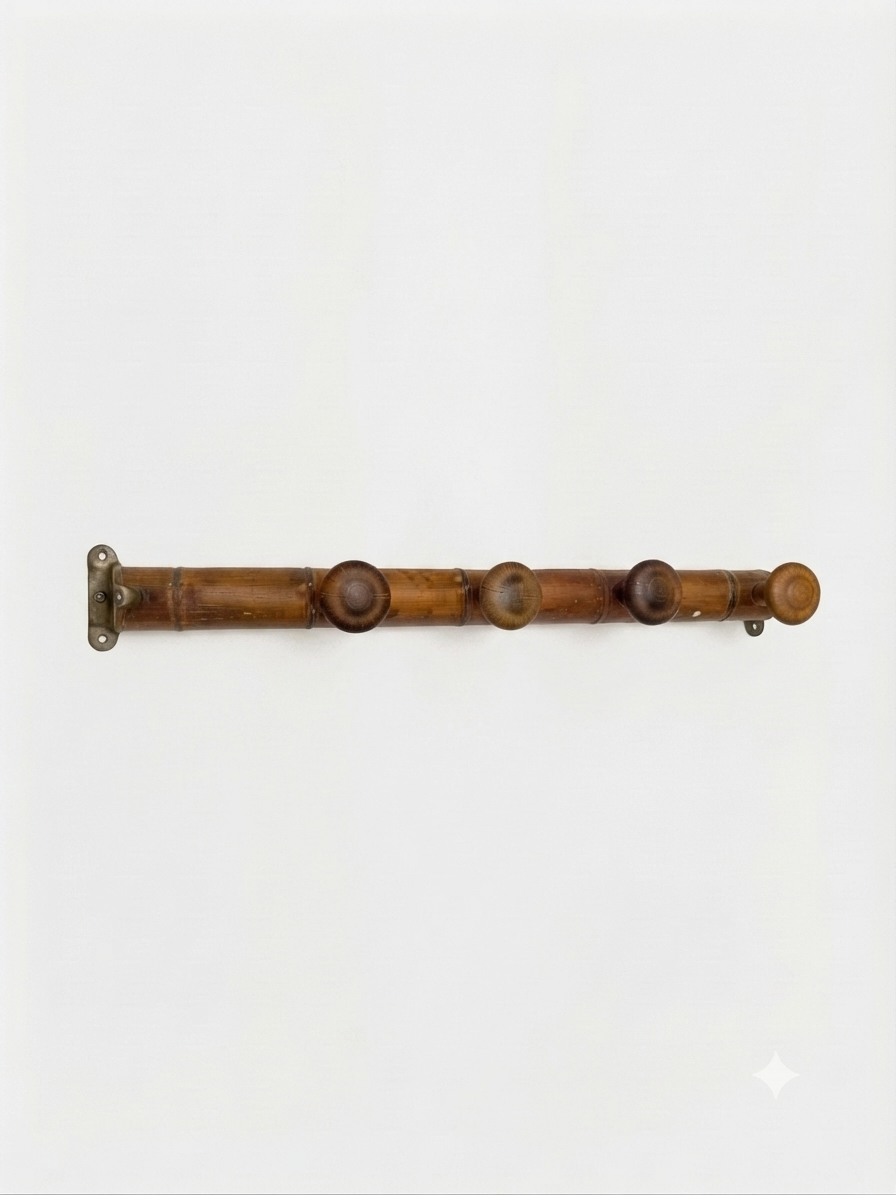 Patère ancienne en bois type bambou tourné (5 pompons / patères)