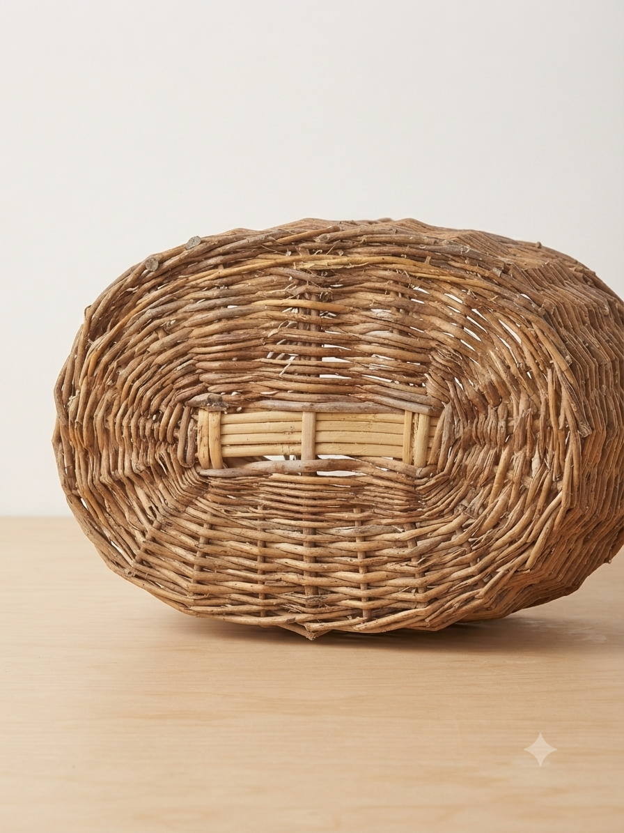 Panier ancien ovale en osier tressé — Charme authentique et esprit campagne
