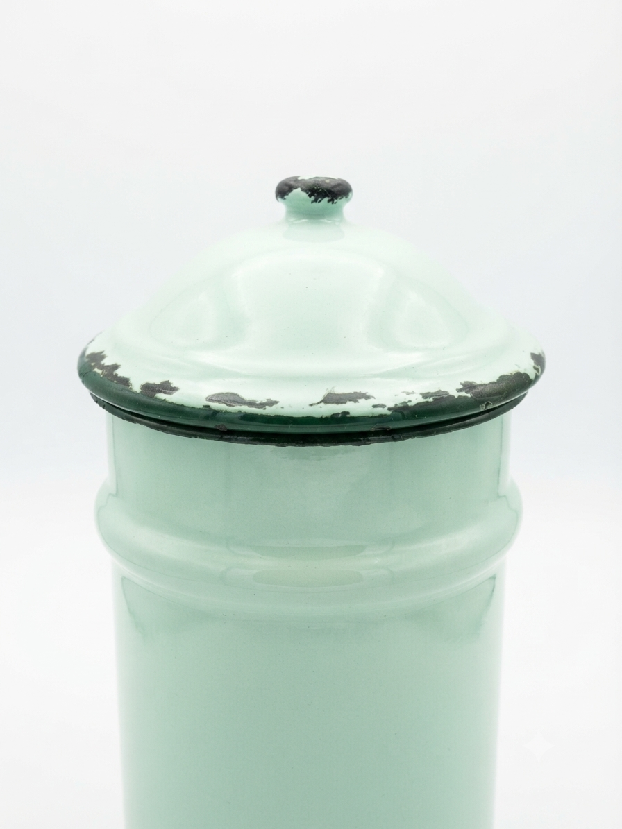 Grande cafetière ancienne en tôle émaillée bleu ciel pastel – Déco campagne cottage vintage