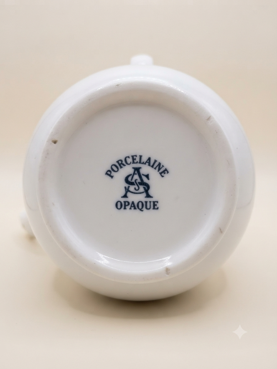 Charmante théière vintage en porcelaine opaque au décor floral et vert menthe