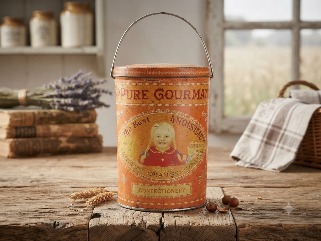 Ancienne boîte seau en métal La Cure Gourmande — Esprit cottage & brocante