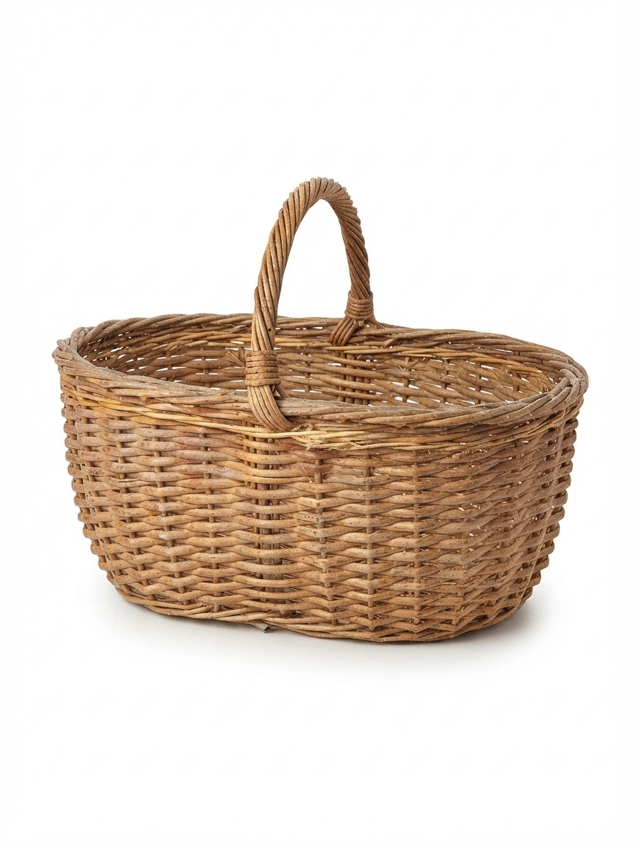 Panier ancien ovale en osier tressé — Charme authentique et esprit campagne