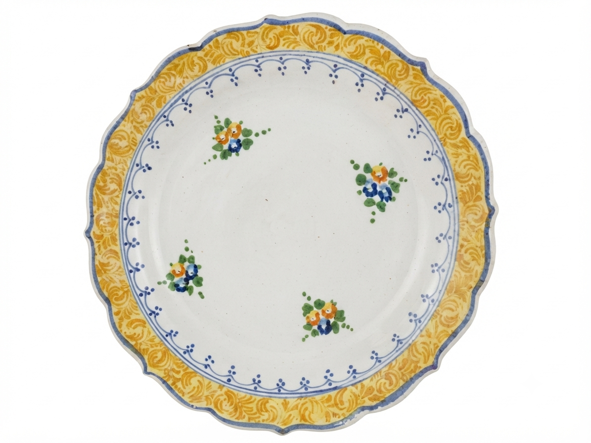 Grand plat rond en céramique peinte main - Style italien - Ø 33-34 cm - Réf 207