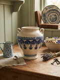 Pot ancien en faïence blanche & bleu du temps (20 cm) – Esprit Cottage
