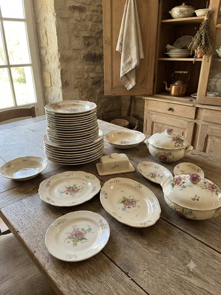 Grand service de vaisselle romantique "Vieux Saint-Amand" (Modèle 1713)