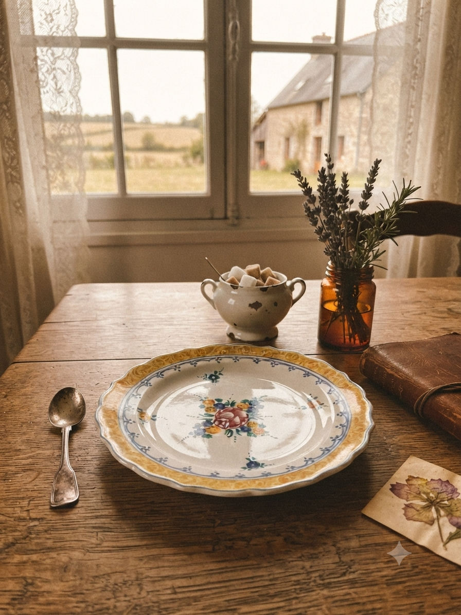 Grand plat de service ancien en faïence italienne motif floral et frise jaune (Ø 30 cm) - Réf. 208