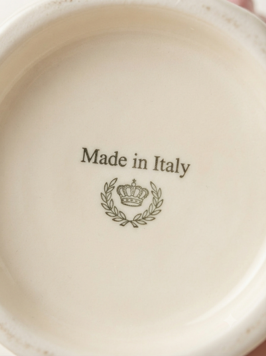 Pot / Bonbonnière en faïence vintage « Sac noué » rose et blanc – Made in Italy