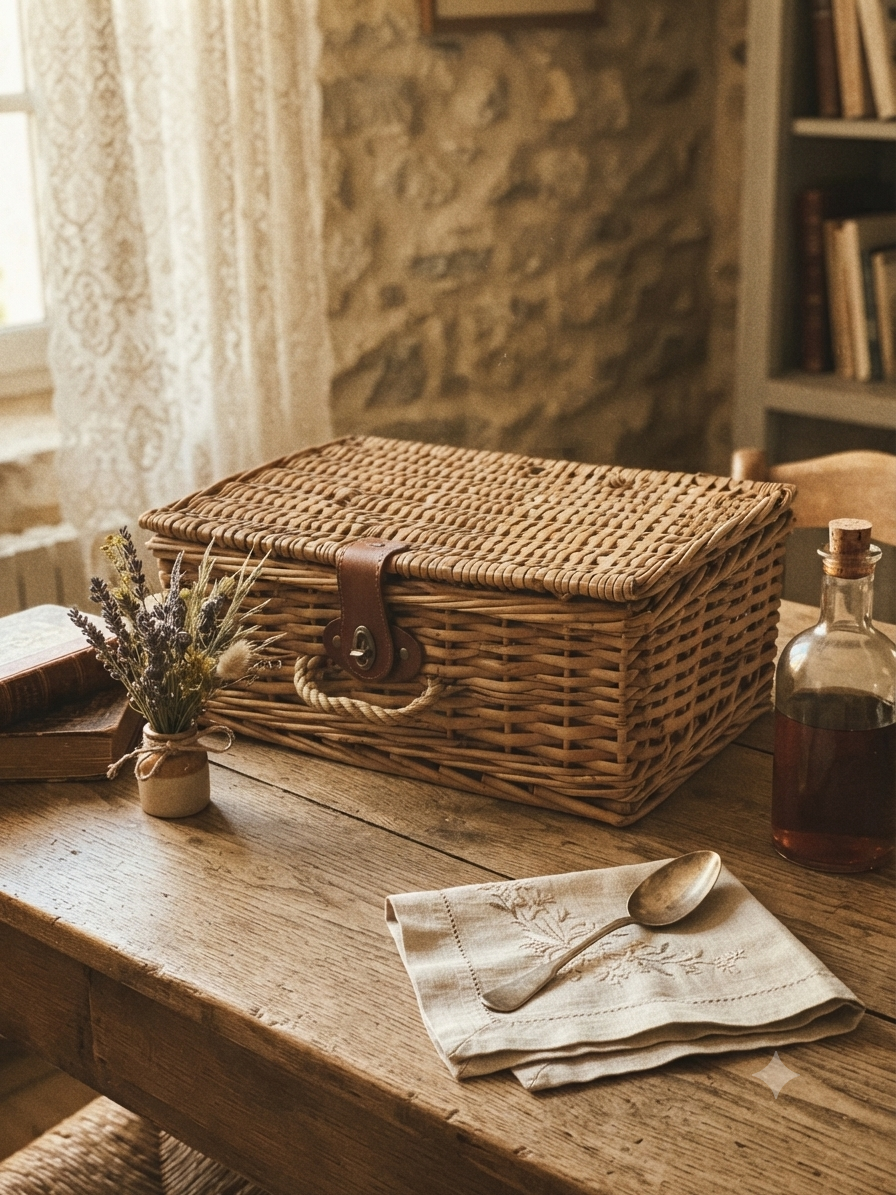 L'essentiel champêtre : panière en osier tressé & lanière cuir