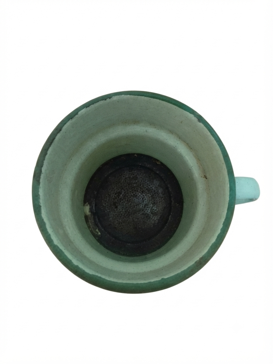 Grande cafetière ancienne en tôle émaillée bleu ciel pastel – Déco campagne cottage vintage
