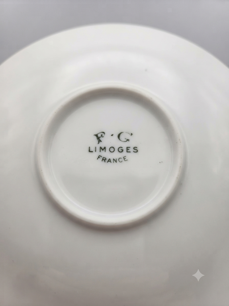 Superbe soupière / légumier vintage Limoges F.G. - Décor floral & or