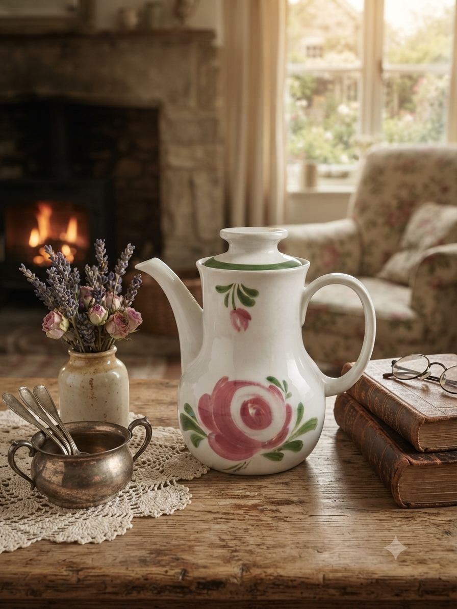 Grande verseuse ancienne en porcelaine Winterling Röslau Bavaria – Motif rose romantique