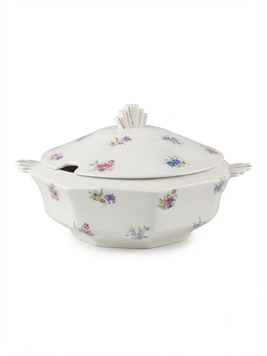 Superbe soupière / légumier vintage Limoges F.G. - Décor floral & or