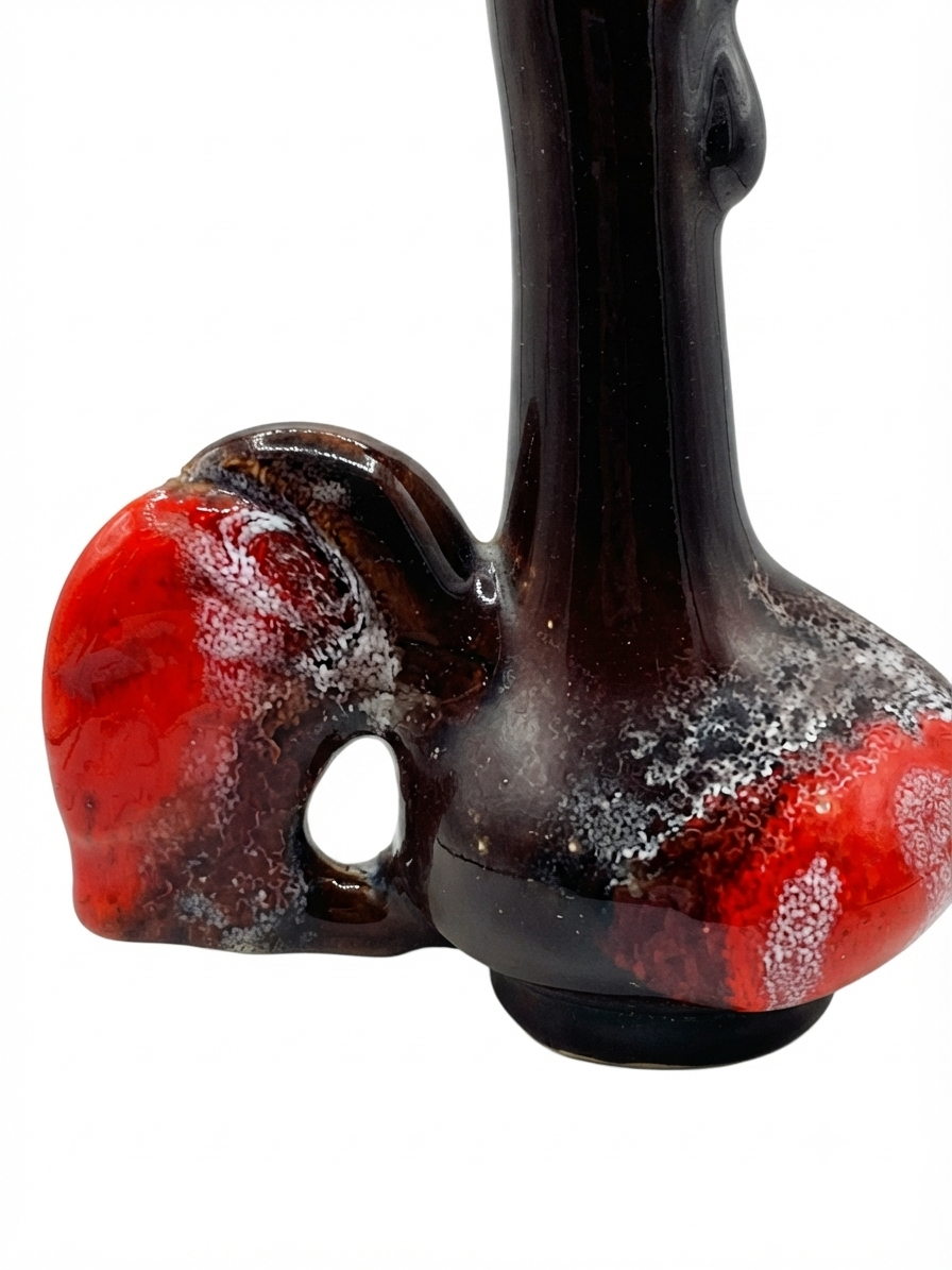 Pichet verseur coq émaillé brun et rouge – Style rétro vintage mid-century.