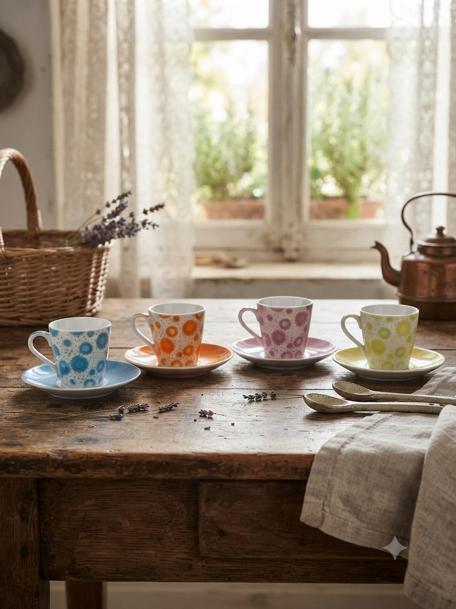 Tasses à café bohème chic – Motifs pois et art de la table