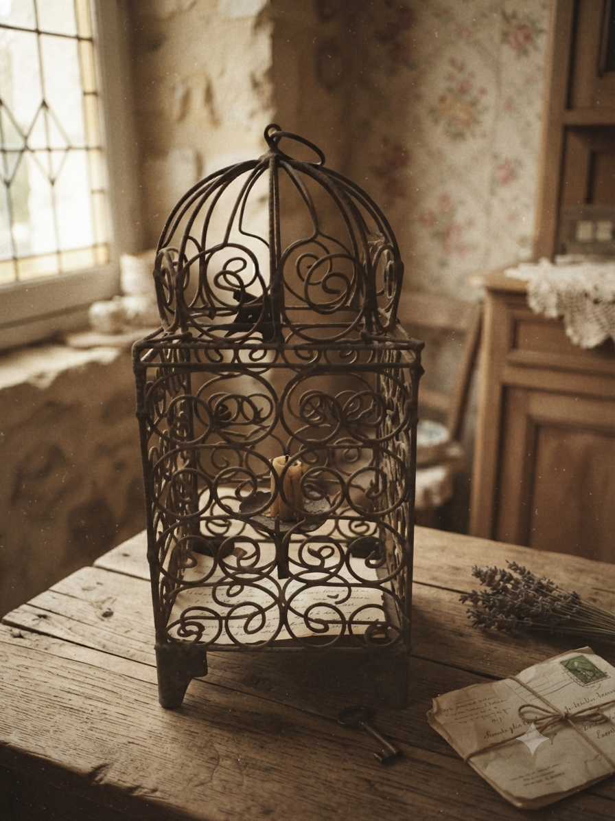 Grande lanterne cage en fer forgé 41 cm – Déco vintage & campagne