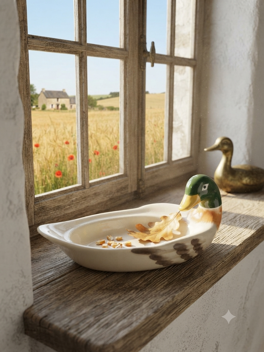 Coupe faïence vintage forme canard, style champêtre & cottage