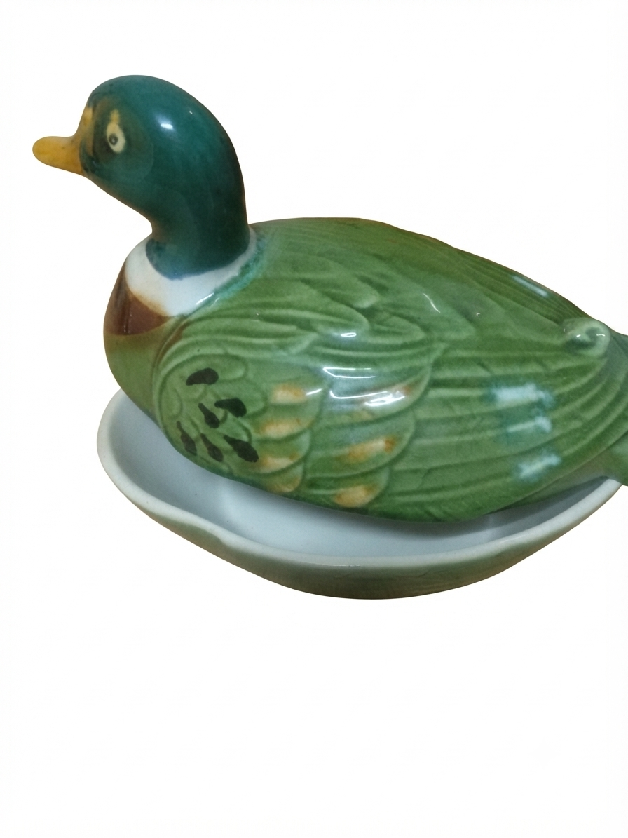 Adorable canard colvert en faïence artisanale (signé Michel Ropars)