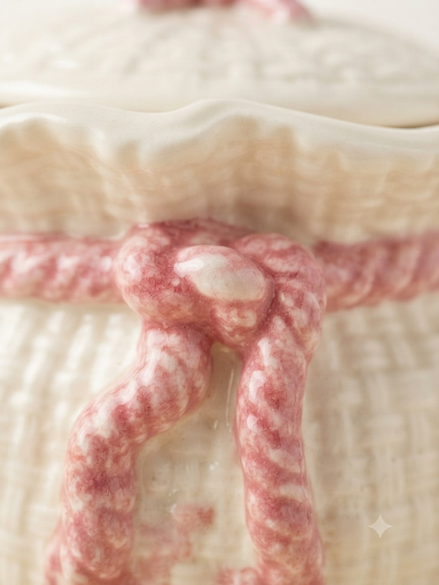 Pot / Bonbonnière en faïence vintage « Sac noué » rose et blanc – Made in Italy